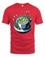 Whimsical Aquatic Tea Cup Koi Fish Premium Soft Tee - red t-shirt on white background