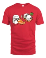 Funny Sushi Beach Day Salmon Towel Graphic Tshirt - red t-shirt on white background