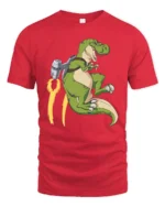 Epic Jetpack T-Rex Dinosaur Flight Graphic Tee - red t-shirt on white background