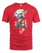 Cool Chibi Mech Captain Superhero Graphic Soft Tshirt - red t-shirt on white background