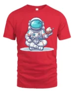 Funny Tropical Astronaut Coconut Ice Cream Graphic Soft Tee - red t-shirt on white background