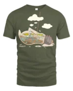 Cool Skeleton Surfer Riding Giant Retro Wave Soft Tshirt - military green t-shirt on white background