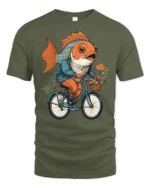 Cool Nautical Goldfish Cyclist Adventure Premium Soft Tshirt - military green t-shirt on white background