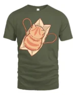 Cute Orange Tabby Cat in Paper Bag Graphic Tshirt - military green t-shirt on white background