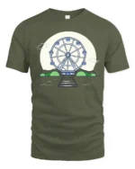 Aesthetic Retro Ferris Wheel Full Moon Graphic Soft Tshirt - military green t-shirt on white background