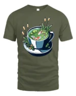 Whimsical Aquatic Tea Cup Koi Fish Premium Soft Tee - military green t-shirt on white background