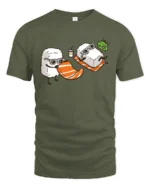 Funny Sushi Beach Day Salmon Towel Graphic Tshirt - military green t-shirt on white background