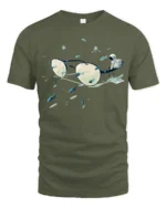 Surreal Space Astronaut Eyeglasses Fish Graphic Soft Tshirt - military green t-shirt on white background