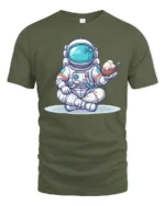 Funny Tropical Astronaut Coconut Ice Cream Graphic Soft Tee - military green t-shirt on white background