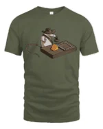 Funny Cowboy Mouse Trap Indiana Jones Graphic Soft Tshirt - military green t-shirt on white background