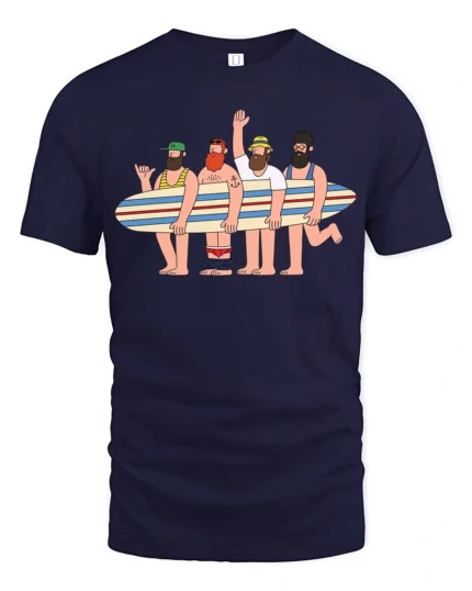 Unique Funny Surfing Friends Summer Graphic Soft Tshirt - navy t-shirt on white background