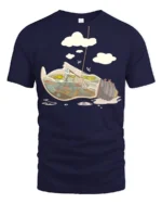 Cool Skeleton Surfer Riding Giant Retro Wave Soft Tshirt - navy t-shirt on white background