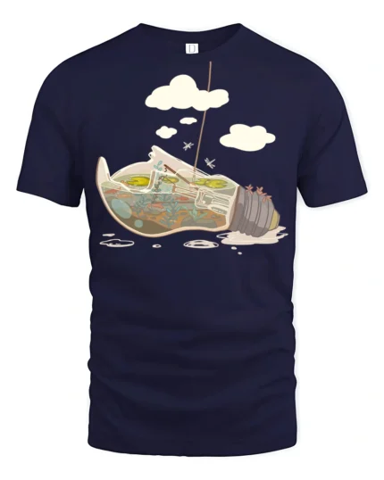 Cool Skeleton Surfer Riding Giant Retro Wave Soft Tshirt - navy t-shirt on white background