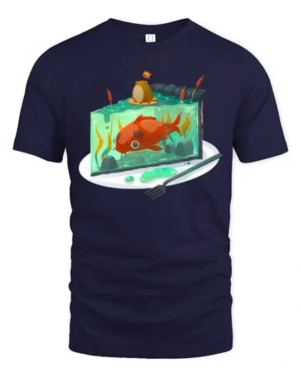 Unique Jelly Pond Cake With Koi Fish Fantasy Soft Tshirt - navy t-shirt on white background