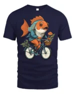 Cool Nautical Goldfish Cyclist Adventure Premium Soft Tshirt - navy t-shirt on white background