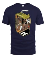 Surreal Juice Box Miniature City Street Graphic Soft Tshirt - navy t-shirt on white background