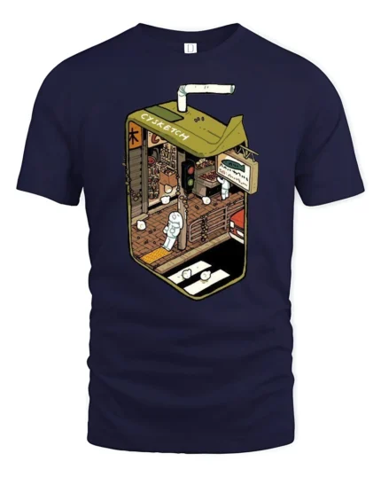Surreal Juice Box Miniature City Street Graphic Soft Tshirt - navy t-shirt on white background