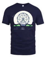 Aesthetic Retro Ferris Wheel Full Moon Graphic Soft Tshirt - navy t-shirt on white background