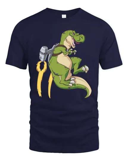 Epic Jetpack T-Rex Dinosaur Flight Graphic Tee - navy t-shirt on white background