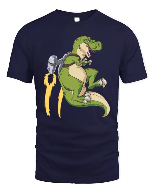 Epic Jetpack T-Rex Dinosaur Flight Graphic Tee - navy t-shirt on white background