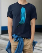 Creative Artist Palette Paintbrush Waterfall Premium Soft Tshirt - model wearing navy tee with hands in pockets