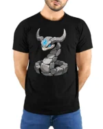 Cool Rock Snake Golem Creature Fantasy Graphic Soft Tshirt - model wearing black tee with hands behind back