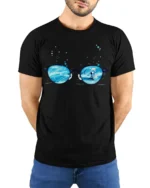 Aesthetic Cosmic Eyewear Surreal Sea Galaxy Premium Tshirt - model wearing black tee with hands behind back