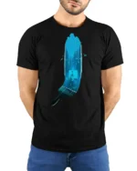 Creative Artist Palette Paintbrush Waterfall Premium Soft Tshirt - model wearing black tee with hands behind back