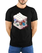 Retro Isometric OK Tech and Gaming Sanctuary Soft Tshirt - model wearing black tee with hands behind back