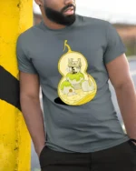 Creative Tiny World Zen Gourd Sanctuary Graphic Soft Tshirt - model wearing grey tee, leaning on column
