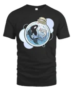 Cool Miniature Orca and Shark Potion Bottle Graphic Tee - black t-shirt on white background
