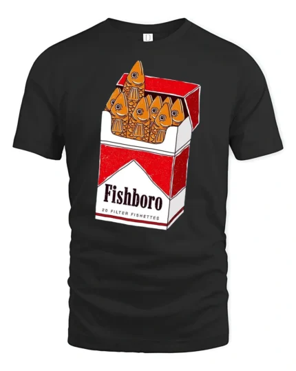 Funny Fishboro 20 Filter Fishettes Vintage Cigarette Tshirt - black t-shirt on white background