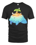 Adorable Sea Island Manatee Tropical Paradise Graphic Tee - black t-shirt on white background