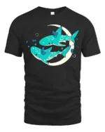 Celestial Shark Dreams Aesthetic Crescent Moon Graphic Tee - black t-shirt on white background