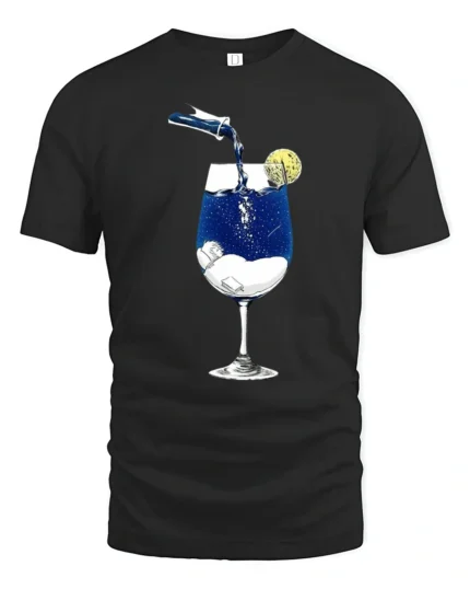 Creative Dreamy Starry Night Midnight Wine Glass Graphic Tshirt - black t-shirt on white background