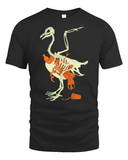 Eco Awareness Bird Skeleton Plastic Pollution Graphic Tee - black t-shirt on white background