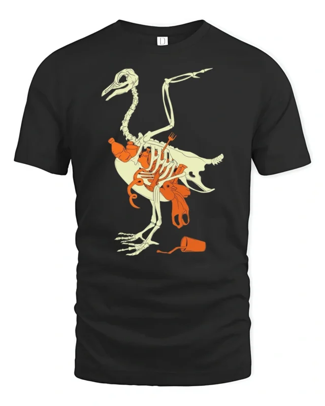 Eco Awareness Bird Skeleton Plastic Pollution Graphic Tee - black t-shirt on white background