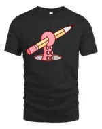 Funny Octopus Tentacle Holding Pencil Drawing Graphic T-shirt - black t-shirt on white background