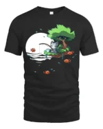 Cute Cat Fishing On Floating Island Full Moon Graphic Tee - black t-shirt on white background