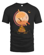 Aesthetic Autumn Globe Fox Nature Landscape Tshirt - black t-shirt on white background