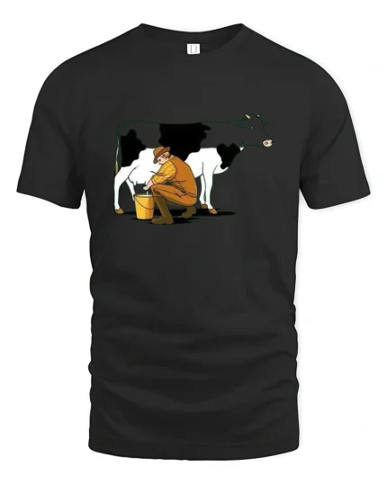 Authentic Traditional Farmer Hand Milking Cow Udder Tee - black t-shirt on white background
