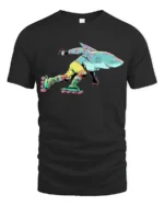 Retro Shark Roller Skating 90s Aesthetic Graphic Tshirt - black t-shirt on white background