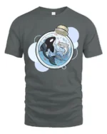 Cool Miniature Orca and Shark Potion Bottle Graphic Tee - gray t-shirt on white background