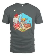 Isometric Underwater Kingdom Adventure Kraken Giant Octopus Tee - gray t-shirt on white background