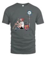 Hipster Old Man Skateboard Dog Commuter Funny Graphic Tee - gray t-shirt on white background