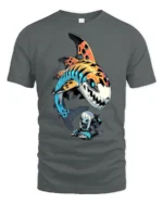 Cool Cyberpunk Mecha Shark And Anime Girl Graphic Tshirt - gray t-shirt on white background