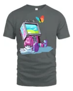 Futuristic Retro TV Head Robot Butterfly Graphic Soft Tshirt - gray t-shirt on white background