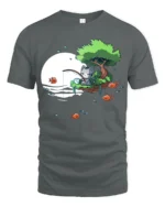 Cute Cat Fishing On Floating Island Full Moon Graphic Tee - gray t-shirt on white background