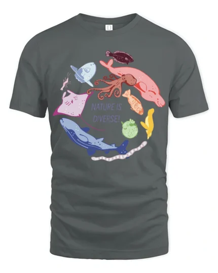 Cool Ocean Diversity Marine Life Circle Graphic Tee - gray t-shirt on white background