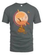 Aesthetic Autumn Globe Fox Nature Landscape Tshirt - gray t-shirt on white background